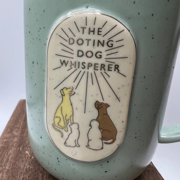 DOTING DOG WHISPERER SPECKLED TEAL GREEN ANTHROPOLOGIE MUG LOVE NEW - Picture 2 of 13